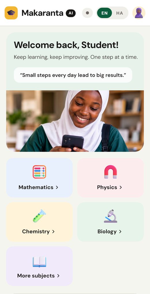 The MakarantaAI app home screen